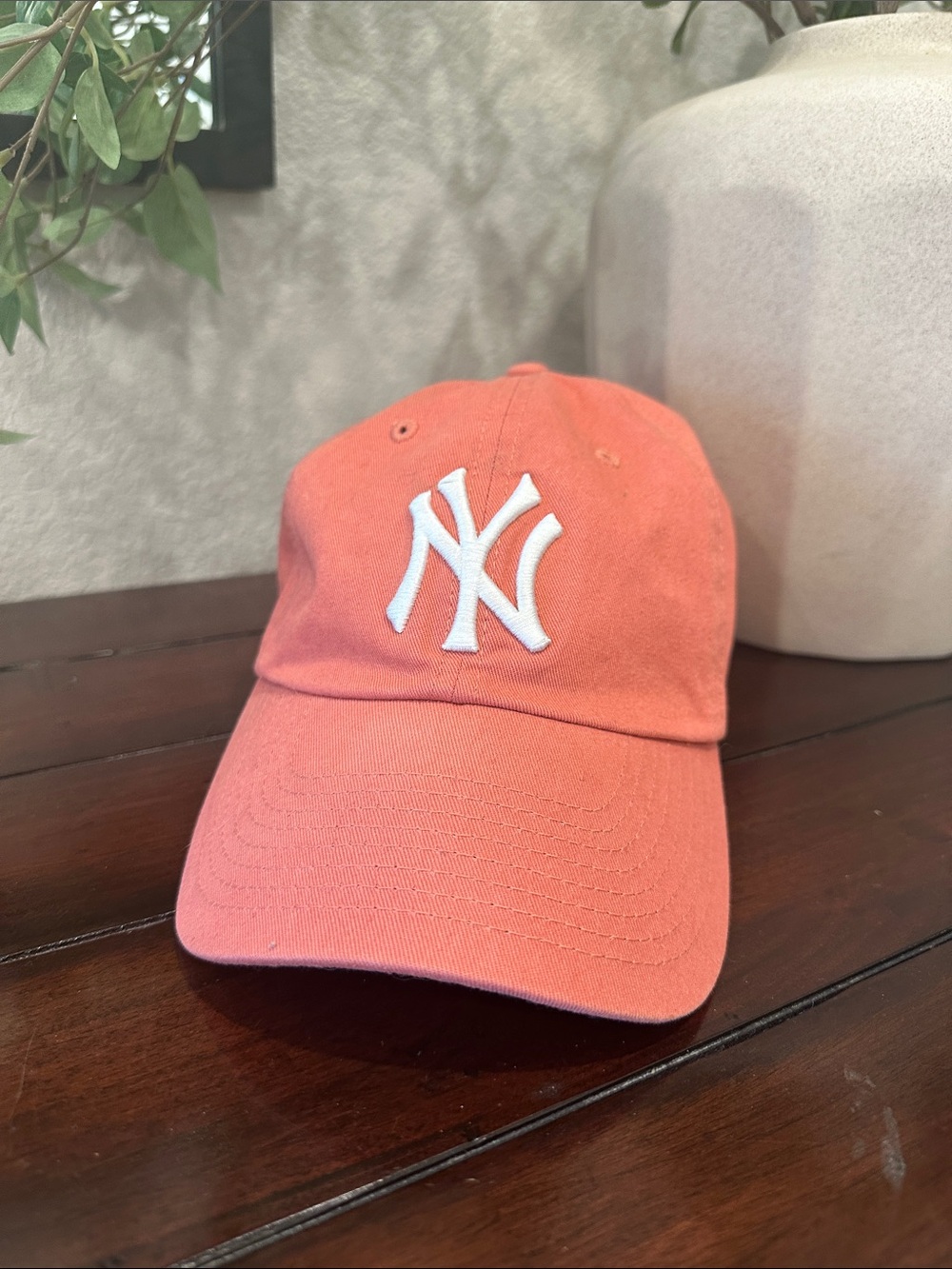 Kids Coral Baseball Cap with White NY Emblem